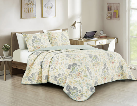 Printed Floral Microfiber Bedspread Quilt Set