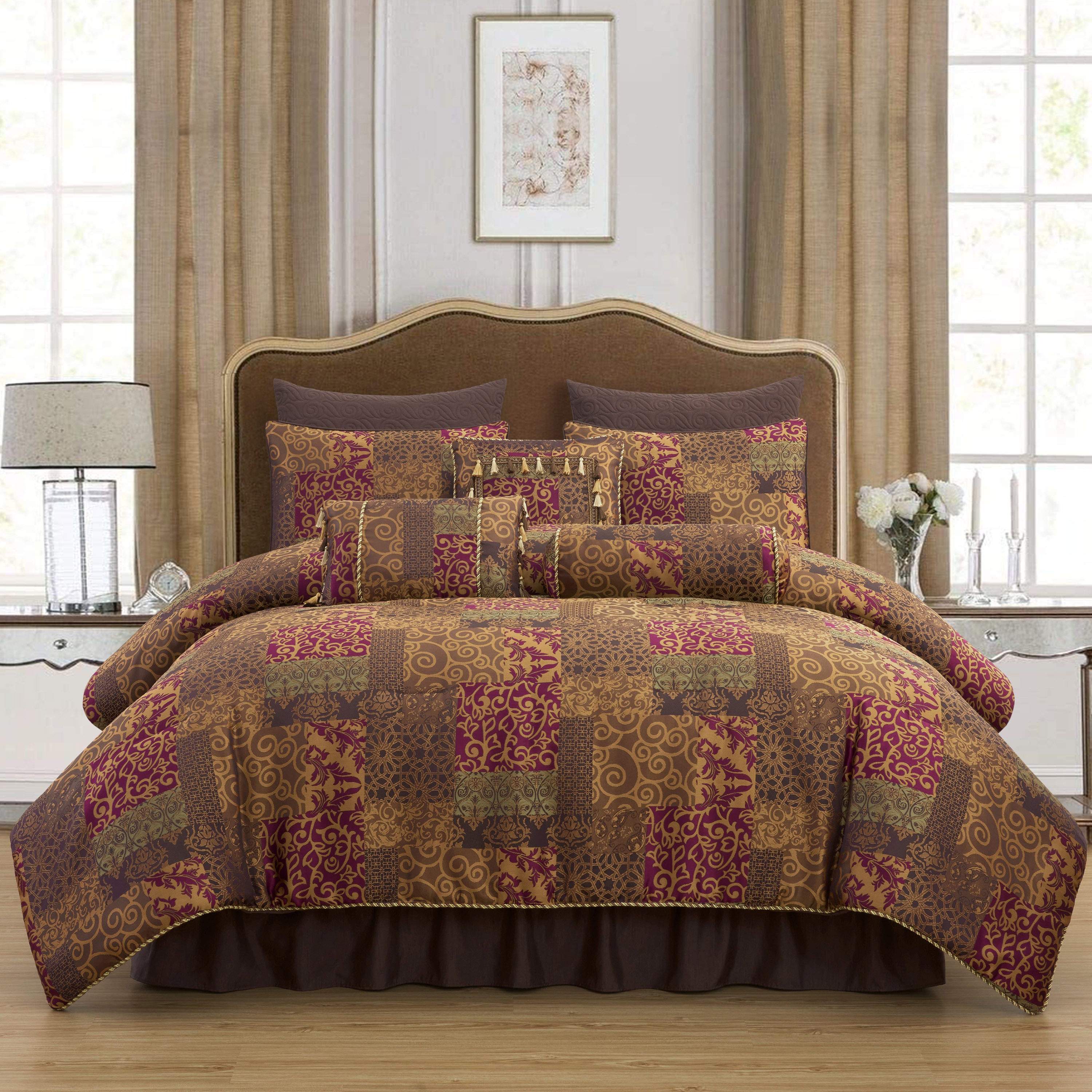Chezmoi Collection Audun Set Piumino King Size 3 Pezzi - Stile Cowboy Southwestern In Microfibra - Colori Foglia Di Tè, Marrone E Rosso - 2