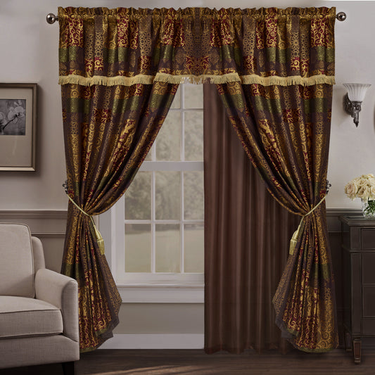 Amelia 4-piece Floral Jacquard Patchwork Window Curtain Set