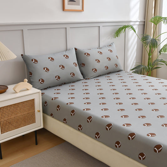 2-Pack Kids/Teens Sports Printed Fitted Sheet Set – 2 Fitted Sheets + 4 Pillowcases (No Flat Sheet)