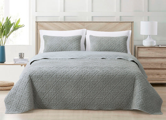 Bethany 3-Piece Floral Sherpa Reversible Microfiber Quilt Set