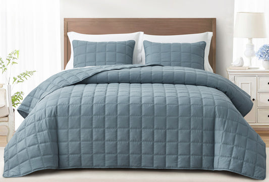 Branson Detailed Square Stitch Microfiber Quilt Bedspread Set