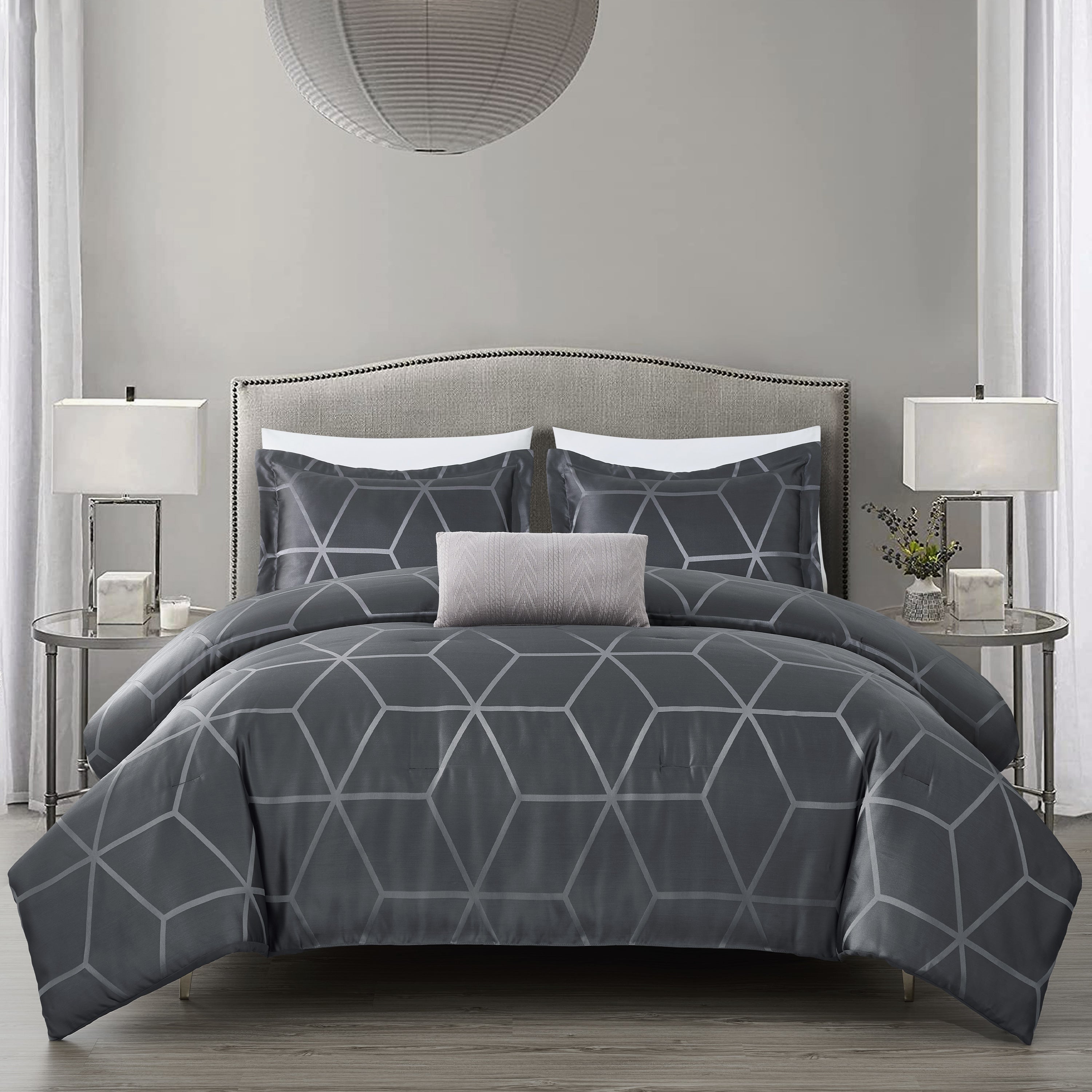 Corvo 4-Piece Modern Luxury Geometric Lattice Jacquard Comforter Set ...