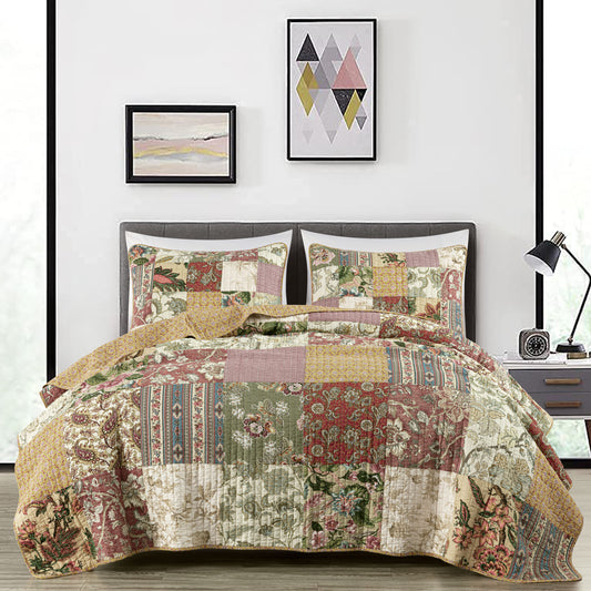 Lightweight Reversible Vintage Washed Cotton Patchwork Quilt Set