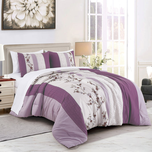 Everly 7-Piece Cherry Blossom Embroidery Bed in a Bag Comforter Set