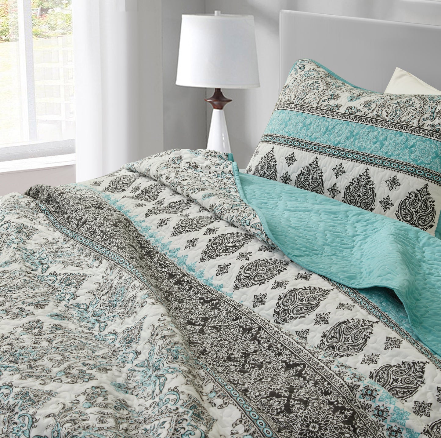 2/3-Piece Stone-Washed Printed Microfiber Quilt Bedspread Set