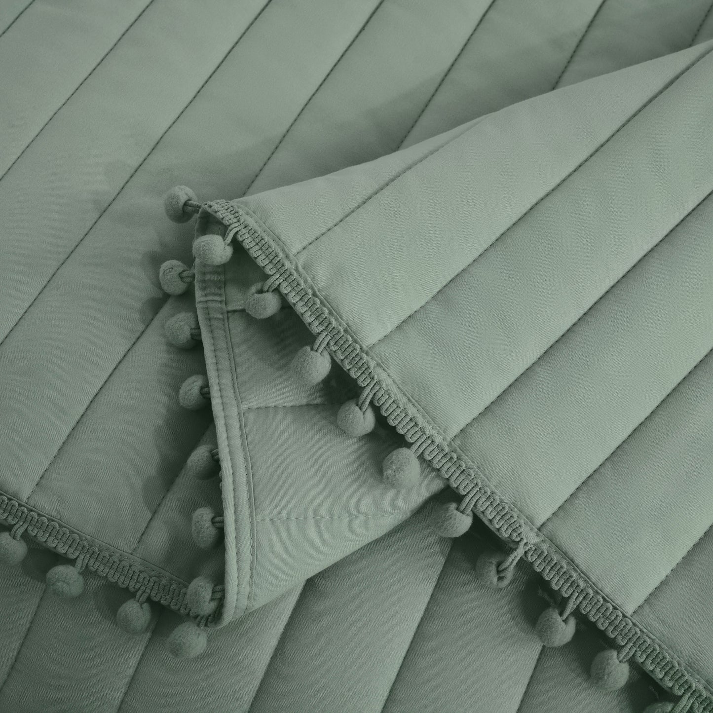 Iris 3-Piece Pom Pom Ball Fringe Quilted Coverlet Set