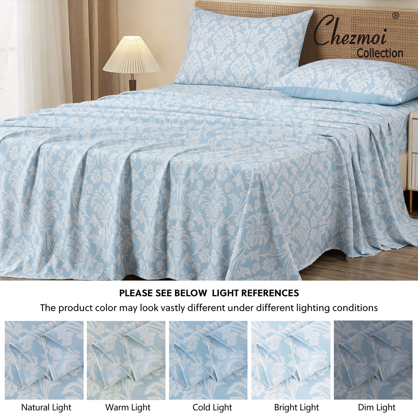 Ivy Floral Medallion Printed Microfiber Bed Sheet Set with Deep Pockets