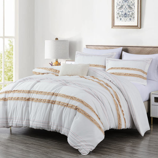 Janet Boho Striped Clip Jacquard Textured Comforter Set with Pillow Cushion