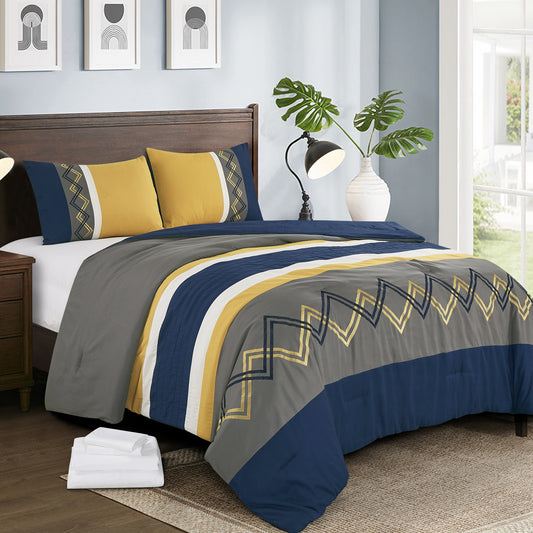 Jaxson 7-Piece Striped Zigzag Embroidery Bed in a Bag Comforter Set