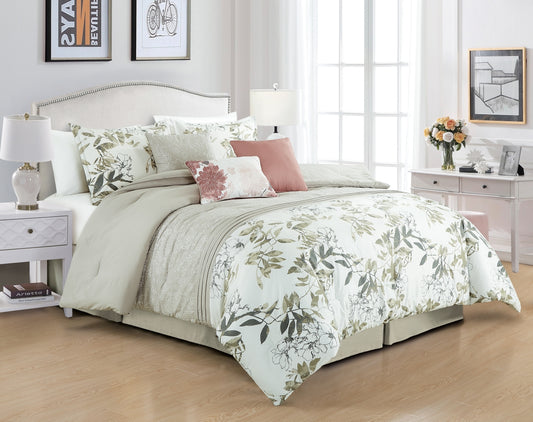 Luxury 7-Piece Floral Botanical Comforter Set with Embroidery