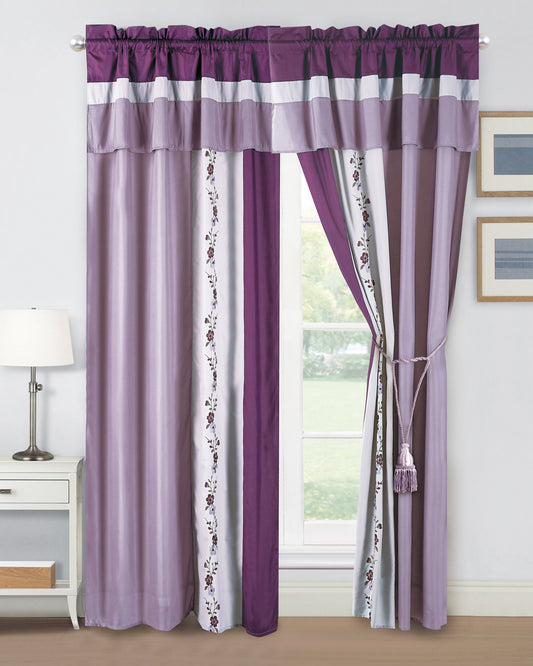 Linnea 4-Piece Cherry Blossom Floral Embroidery Window Curtain Set