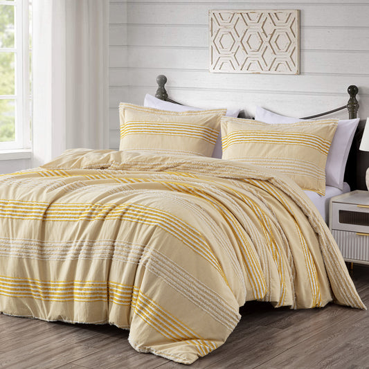 Momo 3-Piece Cotton Clip Jacquard Duvet Cover Set Textured with Button Closure