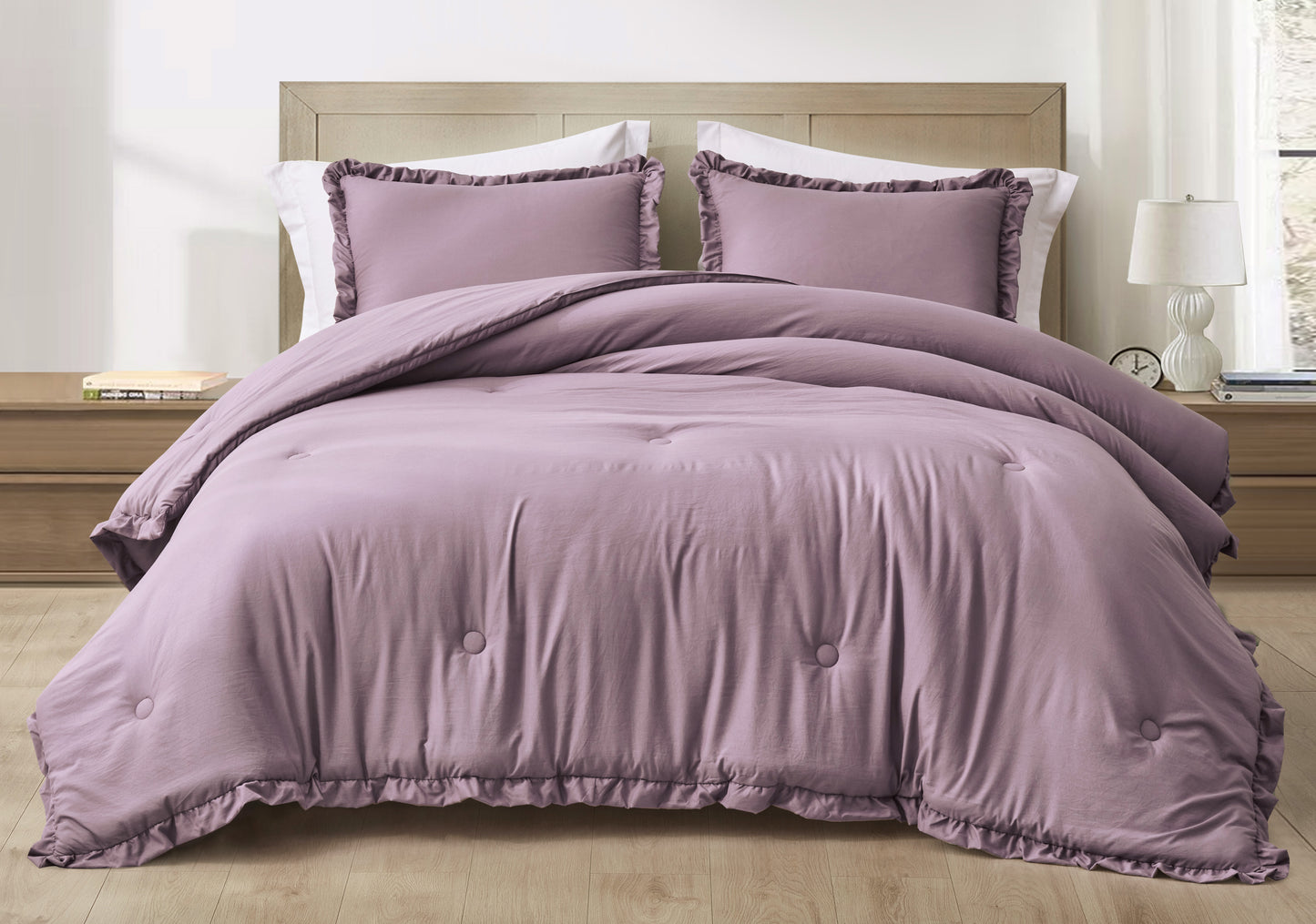 Nora 3-Piece Ruffled Edge Trim Microfiber Comforter Set