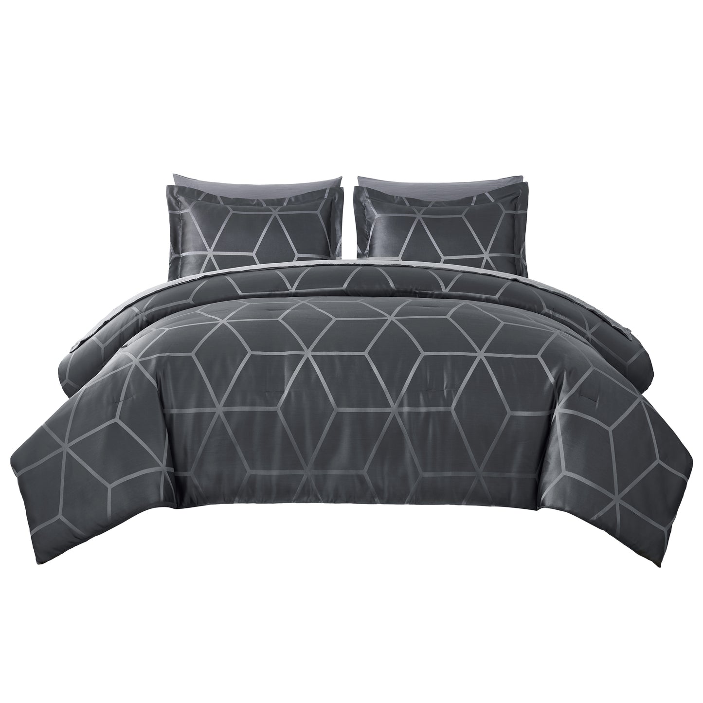 Raven 7-Piece Modern Luxury Geometric Lattice Jacquard Bed in a Bag Comforter Set