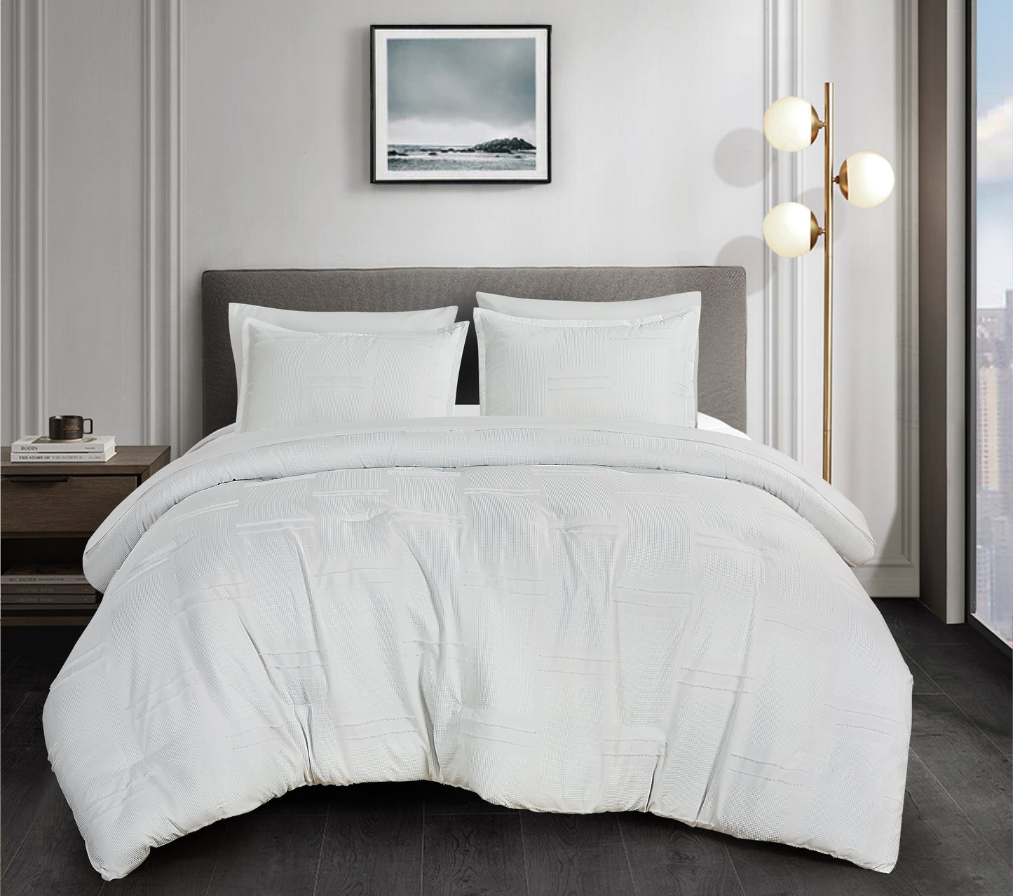 7-Piece Clip Jacquard Geometric Bed in a Bag Comforter Set with Bed Sheets