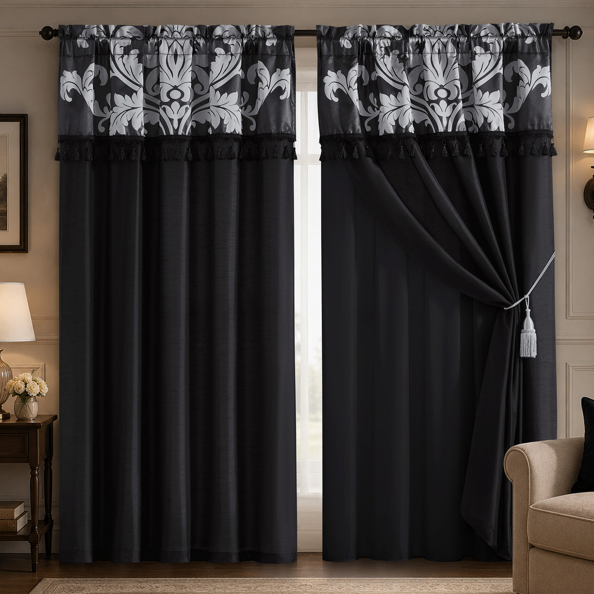 Royale 4-piece Floral Jacquard Window Curtain Set