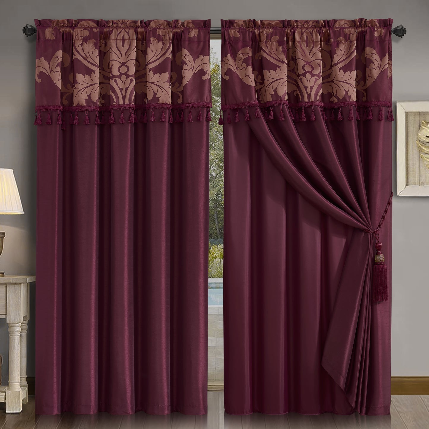 Royale 4-piece Floral Jacquard Window Curtain Set