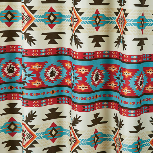 Sanse 4-Piece Southwestern Geometric Red Brown Blue Cream Printed Window Curtain Set with Sheer Backing