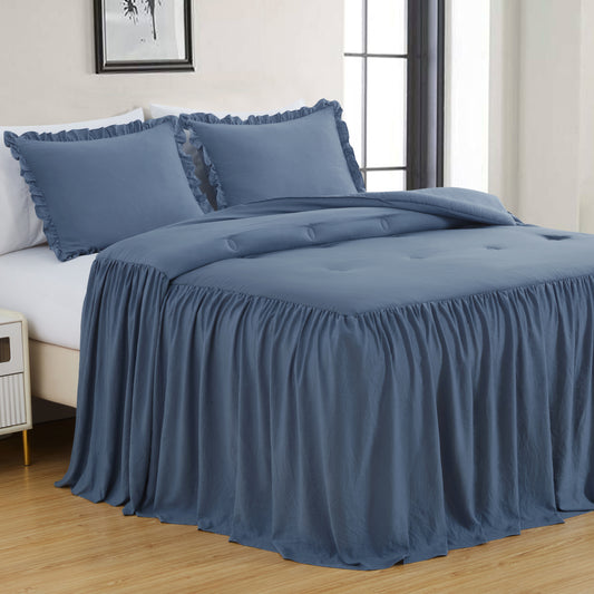 Sinclair French Country Chic Farmhouse Ruffle Skirt Bedspread Set