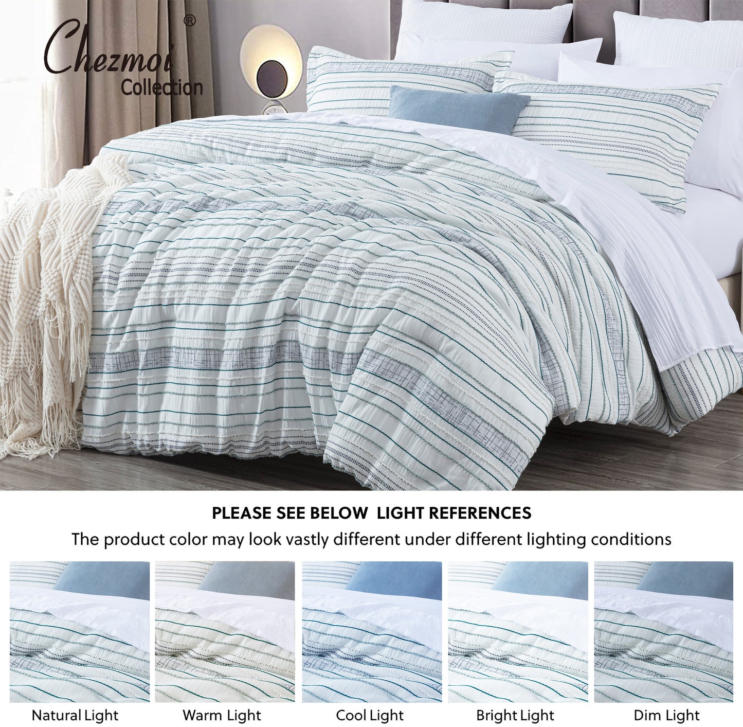 Sonia Boho Striped Clip Jacquard Textured Bed in a Bag Comforter Set with Bed Sheets Set