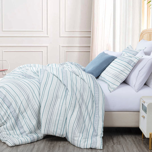 Sonia Boho Striped Clip Jacquard Textured Bed in a Bag Comforter Set with Bed Sheets Set