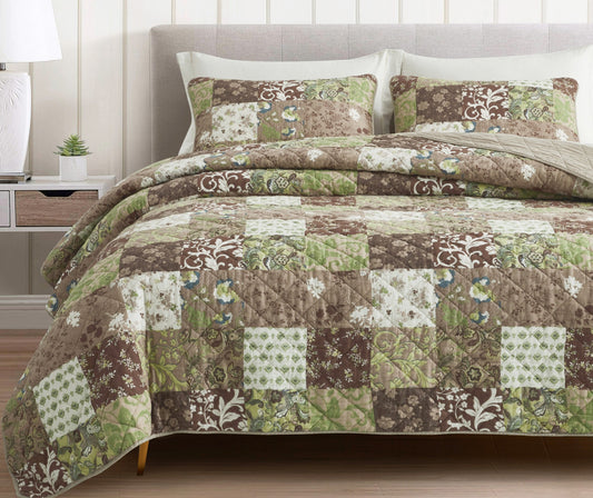 Leilani Bohemian Printed Floral Patchwork Cotton Quilt Set