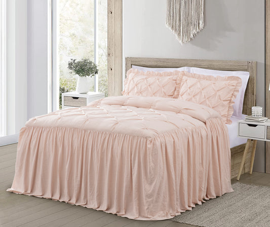 Aria French Country Chic Pinch Pleat Ruffle Skirt Bedspread Set