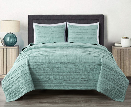 Katy Cotton Frayed Edge Stripe Quilt Set