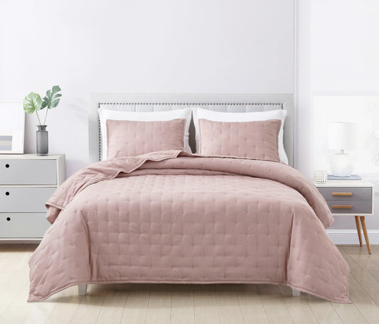 Milo 3-Piece Bamboo Fiber Cross-Stitch Quilted Coverlet Set