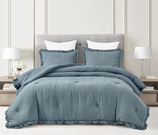 Nora 3-Piece Ruffled Edge Trim Microfiber Comforter Set