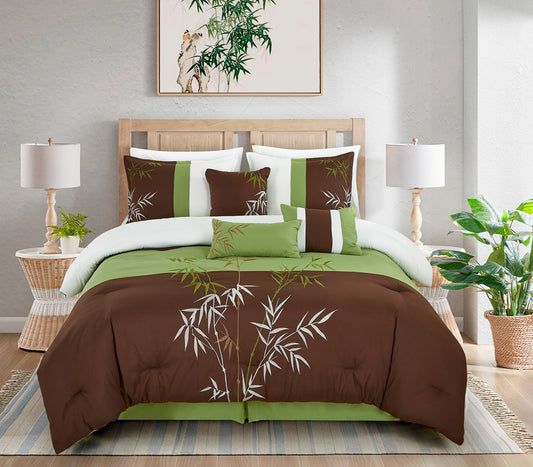 Bengal 7-Piece Bamboo Grass Embroidery Comforter Set