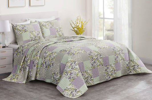 2/3-Piece Stone-Washed Printed Microfiber Quilt Bedspread Set
