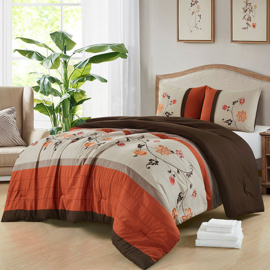 Daphne 7-Piece Autumn Floral Embroidery Bed in a Bag Comforter Set