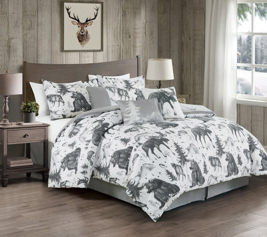 Denver 7-Piece Cabin Lodge Grizzly Bear Printed Comforter Set