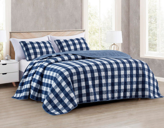 Eugene Buffalo Check Plaid Cotton Reversible Quilt Set