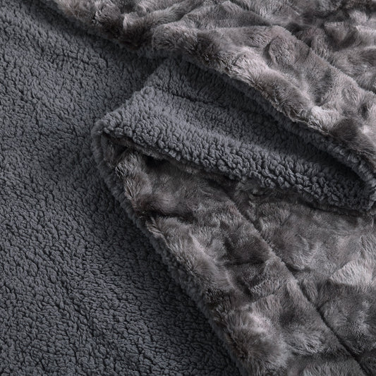 Faux Wolf Fur Throw Blanket Reversible Plush Sherpa Fleece