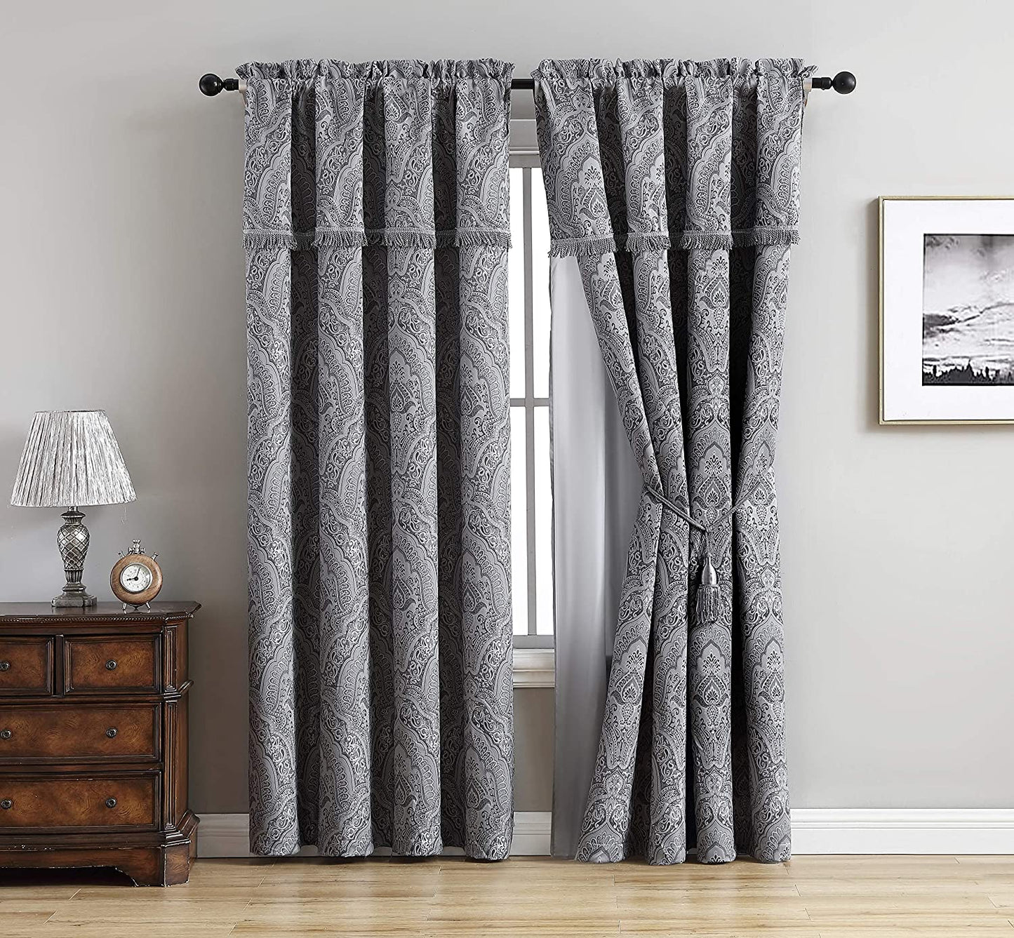 Seville 4-Piece Jacquard Paisley Window Curtain Set