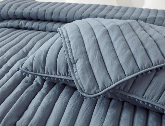 Iris 3-Piece Pom Pom Ball Fringe Quilted Coverlet Set