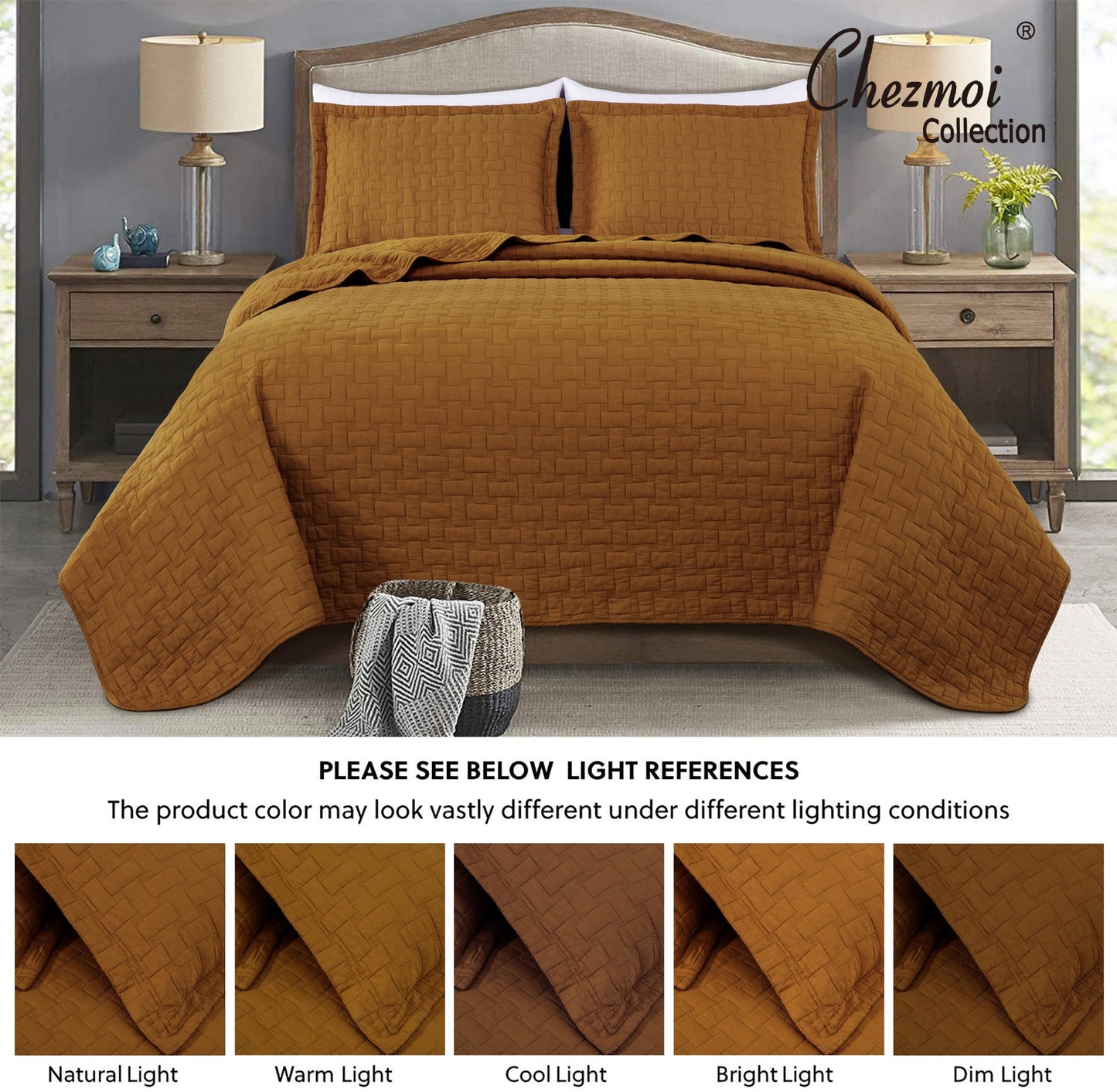 Vert 3-Piece Basketweave Stitch Pre-Washed Cotton Quilt Set