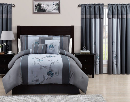 Chezmoi Collection Vienna 7-Piece Floral Embroidery Comforter Set