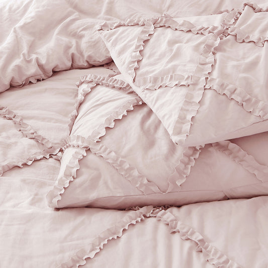 Vivian 3-Piece Diamond Ruffled Trim Microfiber Comforter Set