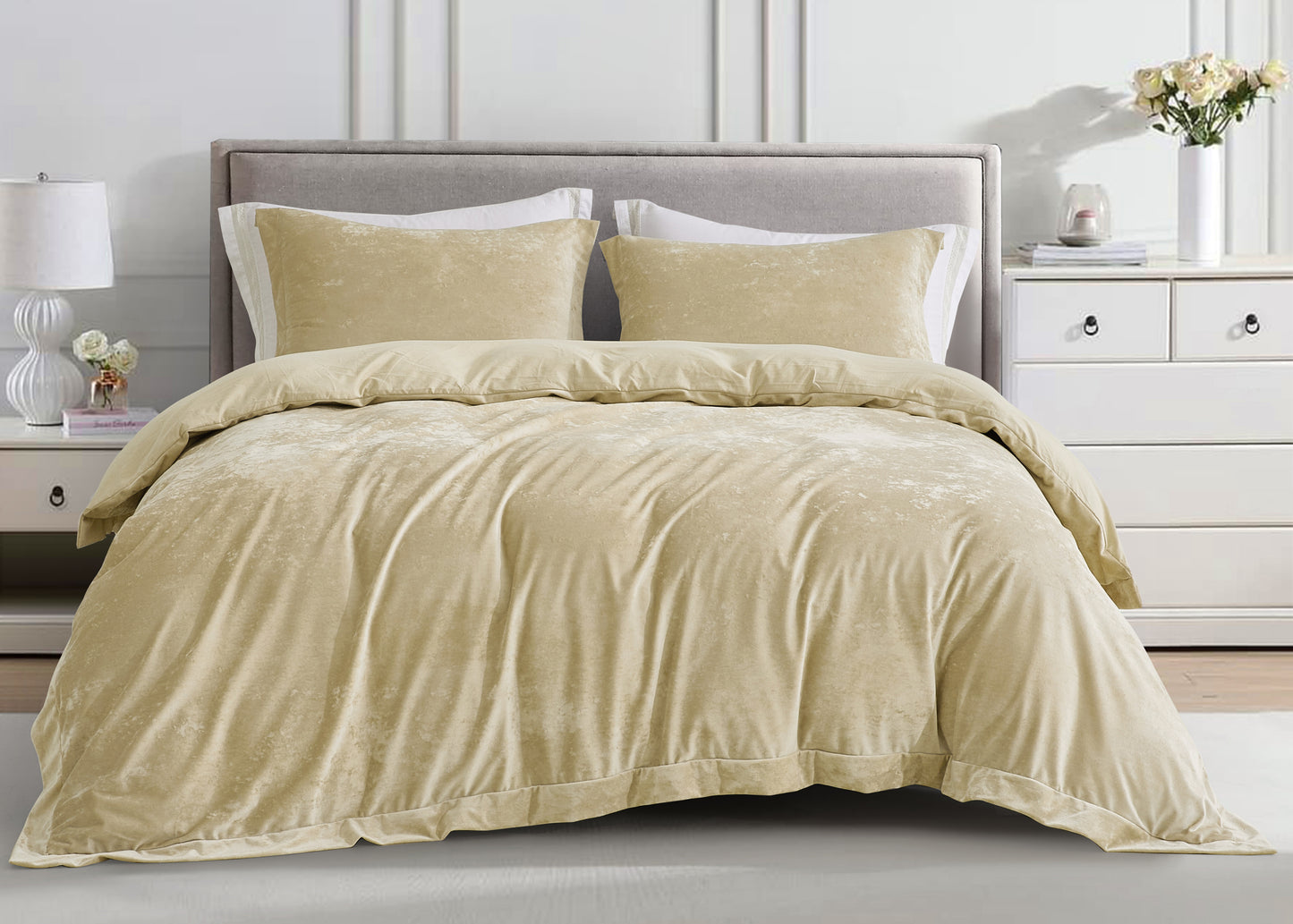 Piers Luxurious Distressed Velvet Duvet Cover Set
