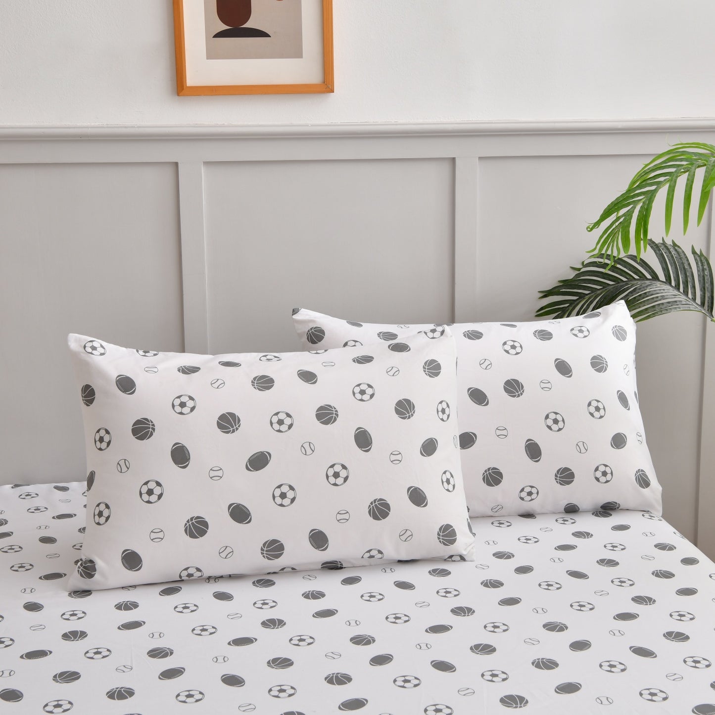 2-Pack Kids/Teens Sports Printed Fitted Sheet Set – 2 Fitted Sheets + 4 Pillowcases (No Flat Sheet)
