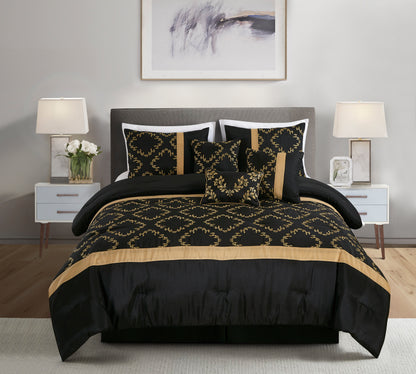 Luxurious 7-Piece Faux Silk Floral Vine Embroidered Comforter Set