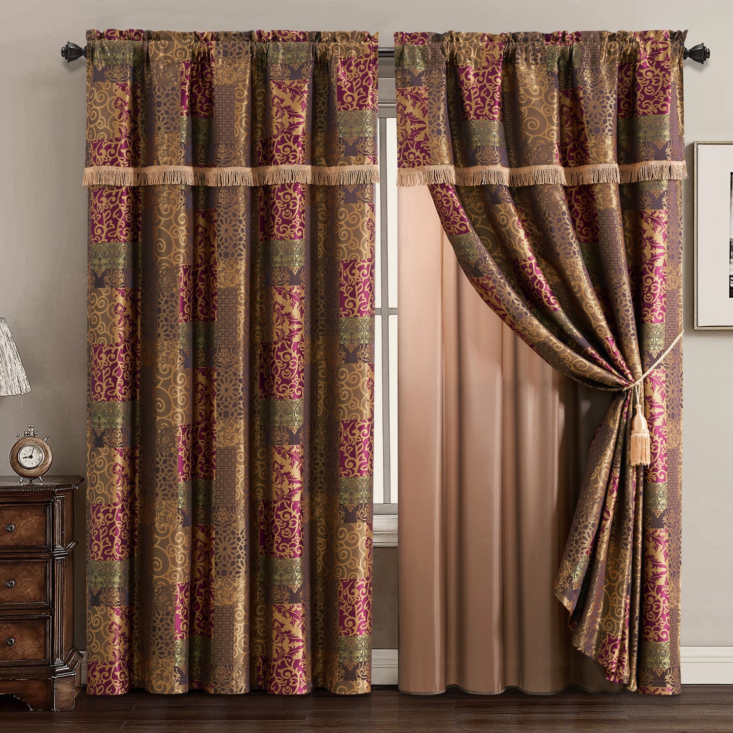 Amelia 4-piece Floral Jacquard Patchwork Window Curtain Set
