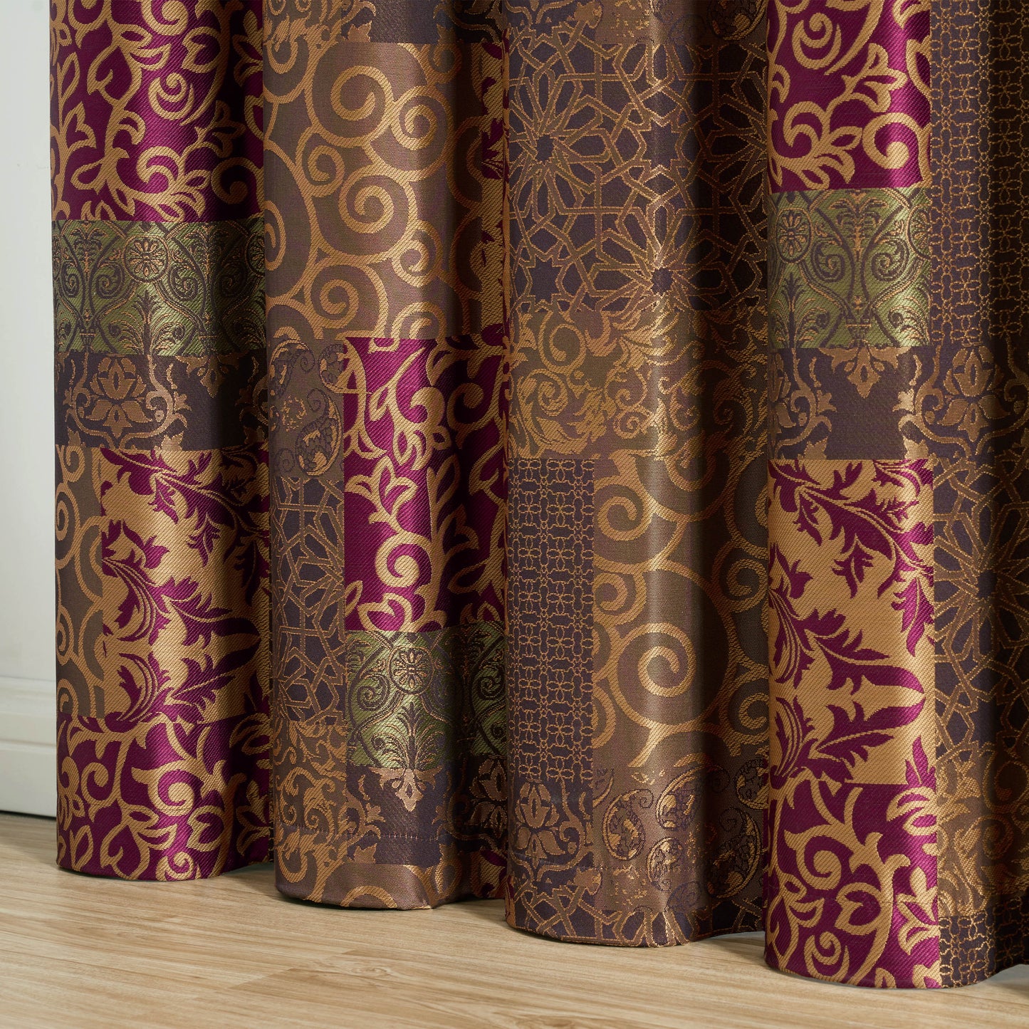 Amelia 4-piece Floral Jacquard Patchwork Window Curtain Set