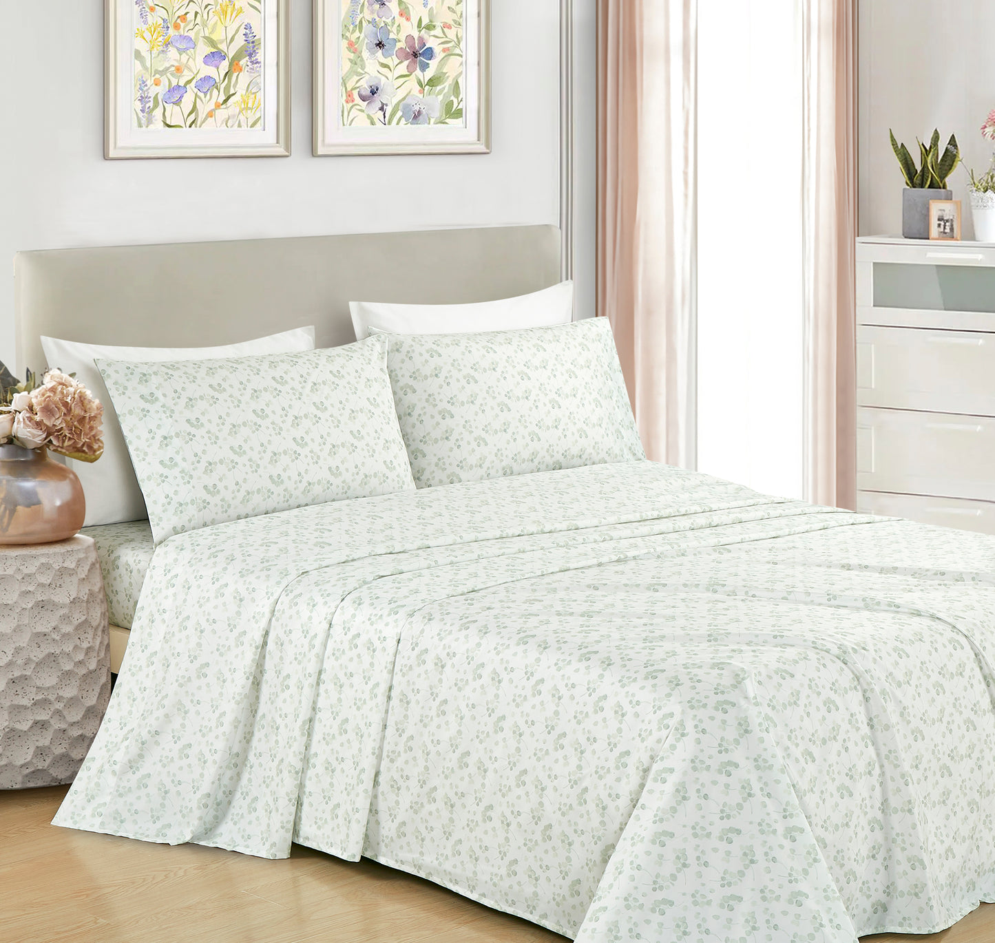 Printed Floral Microfiber Sheet Set with Deep Pocket