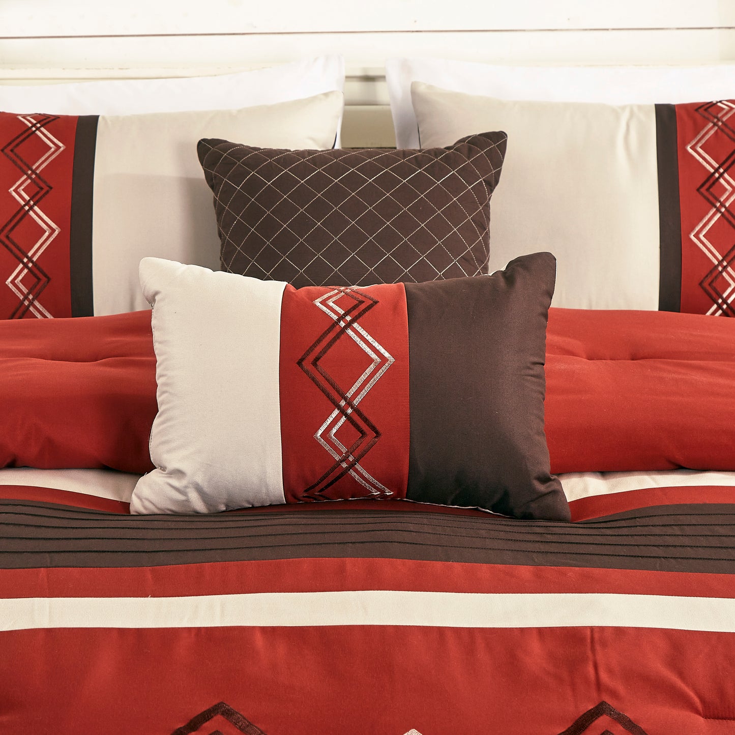 Arden 7-Piece Modern Stripe Embroidery Zigzag Comforter Set