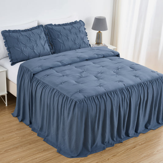 Aria French Country Chic Pinch Pleat Ruffle Skirt Bedspread Set